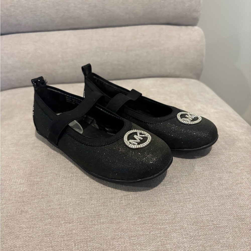 Michael Kors Black Glitter Mary Janes w/ Logo Kids Size 12